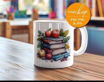 Primary School Mug Mockup, School Aesthetic Mug Mock-Up, Mockups for Designers, Colorful School Coffee Cup Mockup, Realistic Mug Mockup