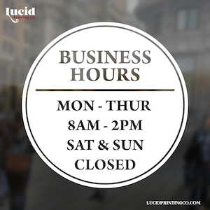 Circular Store Hours Vinyl Decal | Custom Business Hours Window Sticker | Personalized Round Storefront Sign