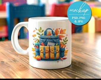 Elementary School Mug Mockup, School Aesthetic Mug Mock-Up, Mockups for Designers, Colorful School Coffee Cup Mockup, Realistic Mug Mockup