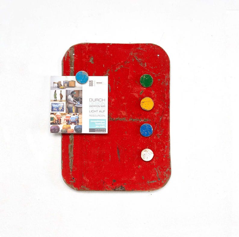 Magnetic board made from recycled oil drums with 5 colorful magnets Red