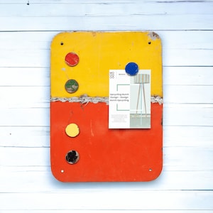 Magnetic board made from recycled oil drums with 5 colorful magnets Red & Yellow