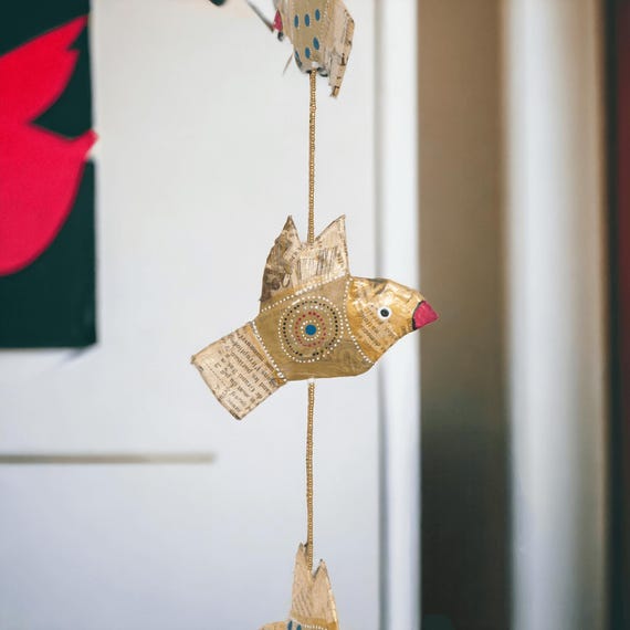 Girlande | Mobilé "Vogel" aus Pappmaché aus recyceltem Papier | Upcycling, handgemacht