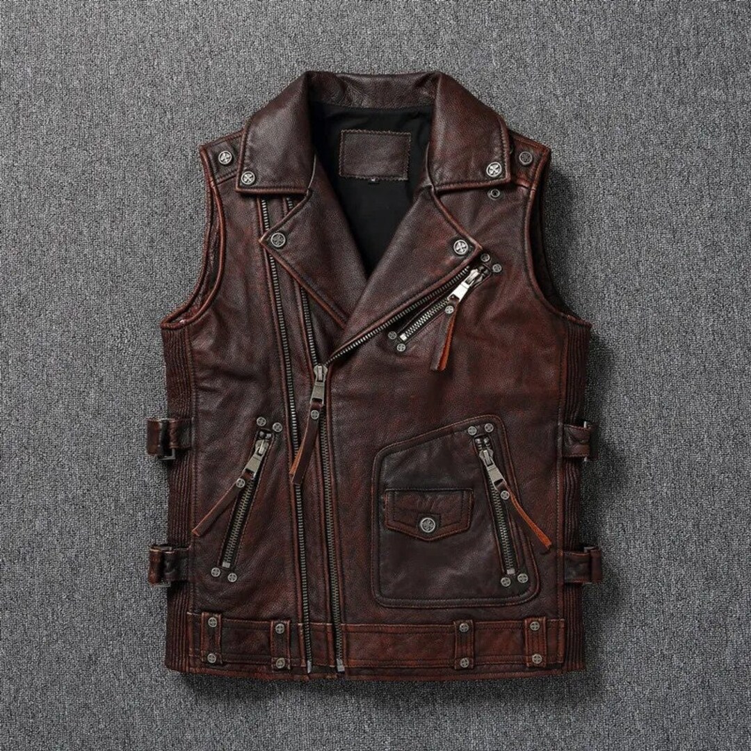 Mens Real Handmade Leather Vest Genuine Lambskin Leather Etsy