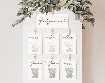 Minimalist Seating Chart Cards, Wedding Seating Chart Template, Modern Hanging Seating Chart, Instant Download, Editable, DIY Seating Chart