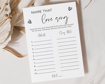 Bridal Shower Games, Name That Love Song Game, Printable Bridal Shower Activity, Hosting Bridal Shower Ideas, Bridalshower, Instant Download