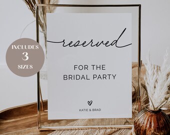Minimalist Wedding Reserved Sign, Reserved Seating Sign, Reserved for the Bridal Party, Wedding Decor, Save Seats, DIY, Instant Download