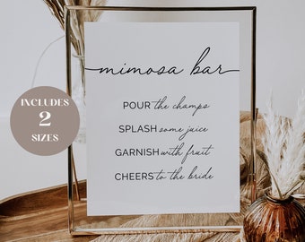 Minimalist Mimosa Bar Sign, Bridal Shower Signs, Mimosa Bar Bridal Shower, Bridal Brunch, Baby Shower Signs, Instant Download, Editable, DIY