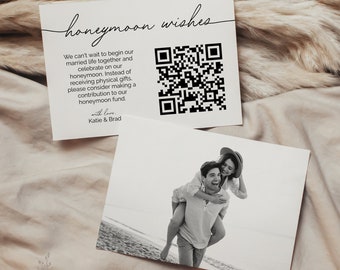 Modern Honeymoon Wishes Insert Card, Honeymoon Fund QR Code, Minimalist Enclosure Card, Venmo Honeymoon Fund, Instant Download, Insert Card