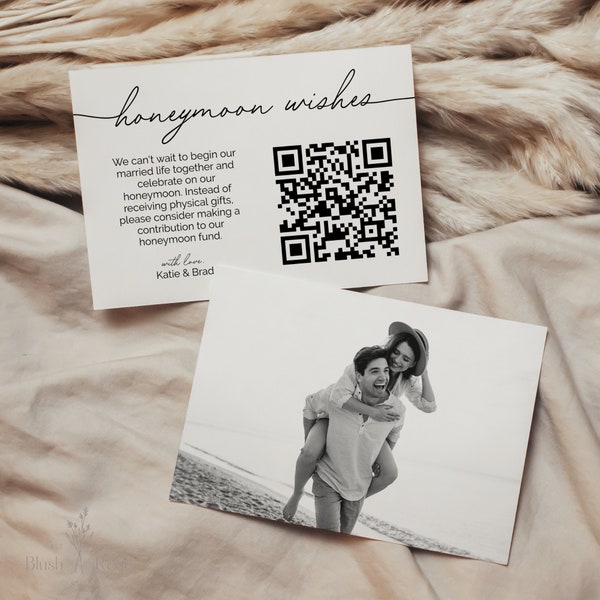 Modern Honeymoon Wishes Insert Card, Honeymoon Fund QR Code, Minimalist Enclosure Card, Venmo Honeymoon Fund, Instant Download, Insert Card