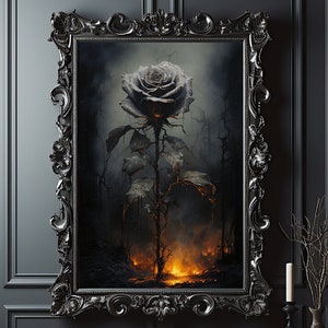 Black Rose Vintage Photography Oil Painting, Vintage Black Rose Art Poster Print, Dark Gothic Occult Poster, Gothic Home Decor Gift
