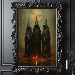 Vintage Triple Sisters in the Forest, Dark Arts Poster Print, Dark Gothic Occult Poster, Witchcraft, Wedding Goth Home Decor Gift