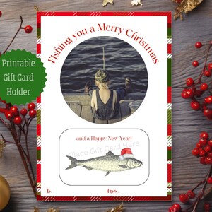 Porte-cartes cadeau Joyeux Noël à la pêche, 5 x 7 pouces imprimables, carte de Noël pour lui, carte de Noël pour pêcheur, cadeau de dernière minute