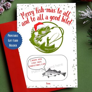 Tarjetero de regalo Merry Fish-mas, regalo para pescador, tarjeta navideña con divertido juego de palabras de 5 x 7, regalo navideño imprimible, regalo de último momento