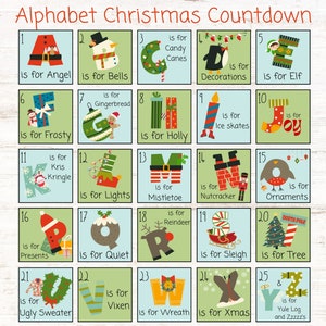 Alphabet Advent Calendar, Christmas Countdown Calendar, Kid&#39;s Printable Advent Calendar, diy Advent, Advent Calendar Cards
