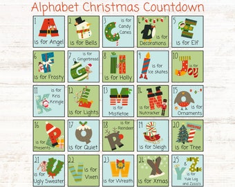 Alphabet Advent Calendar, Christmas Countdown Calendar, Kid's Printable Advent Calendar, diy Advent, Advent Calendar Cards