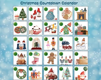Weihnachts-Countdown-Kalender, druckbarer Kinder-Adventskalender, Weihnachts-Countdown-Tags, DIY-Adventskalender, Adventskalender-Karten
