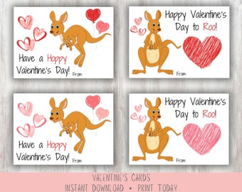 Kangaroo Printable Valentine's Cards, Kid's Classroom Valentines, Treat Favor Tag, Valentine's Exchange, Funny pun card, digital download