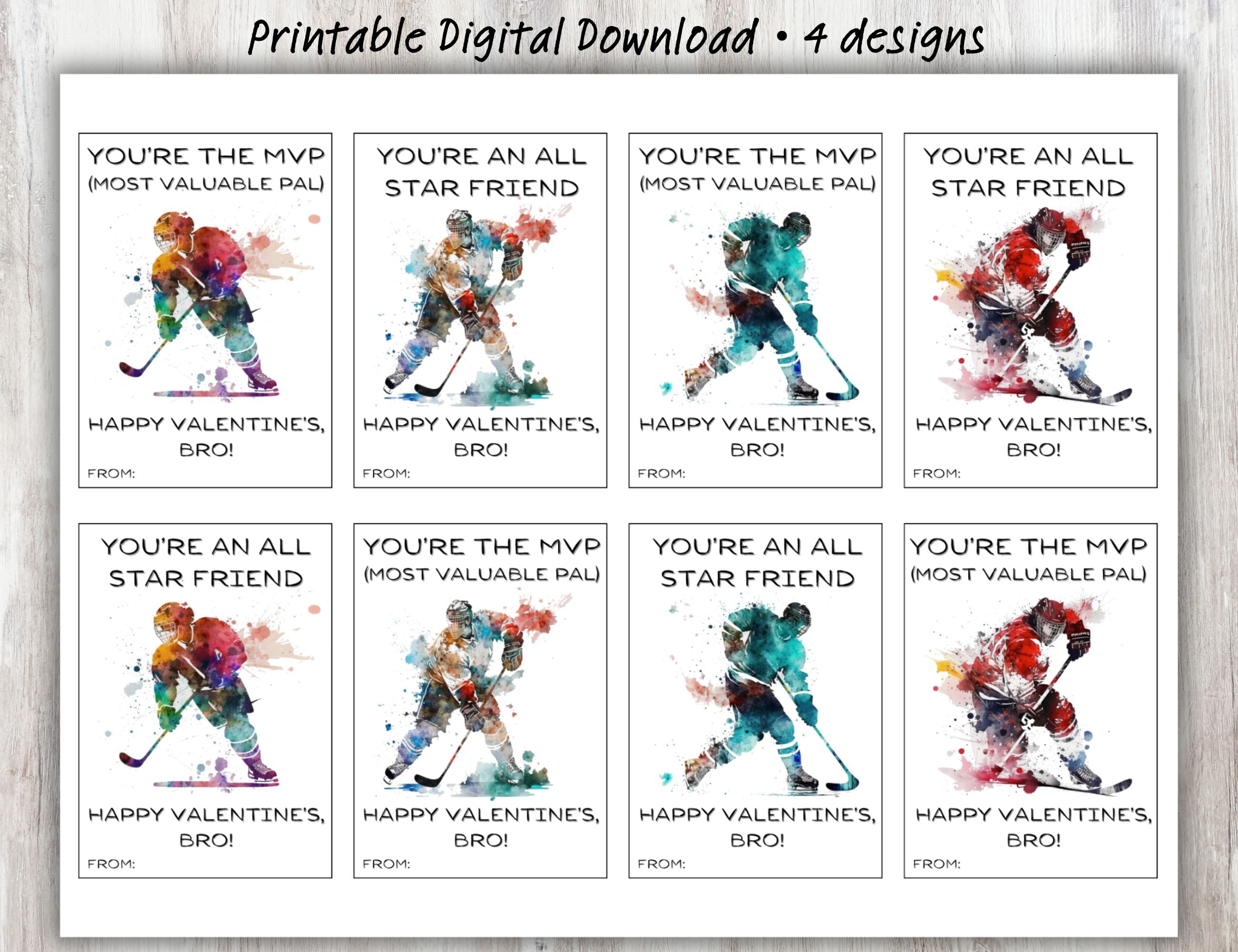 Hockey Printable Valentine's Cards, Kid's Classroom Valentines, Treat
