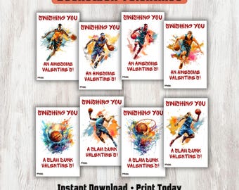 Basketball Valentine's Cards, Kid's Classroom Printables, Valentine's Exchange