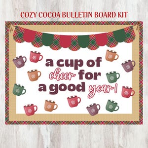 Kit para tablón de anuncios "Chocolate caliente invernal", decoración imprimible para el aula (diciembre y enero), sin temática de nieve, texto editable