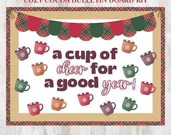 Cozy Winter Hot Cocoa Bulletin Board Kit, Printable Classroom Decor for December & January, Non Snow Themed, Editable Text