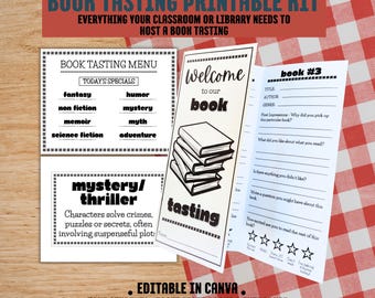 Book Tasting Kit for Classroom and Library, Editable Printable, Reading Engagement Activity