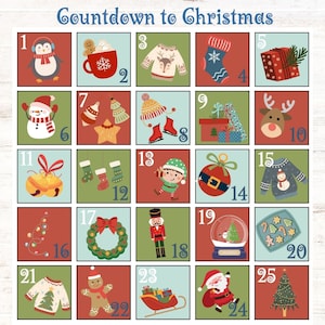 Countdown to Christmas, Kid&#39;s Advent Calendar, Printable Advent Numbers, 1.5in 2.5in 3in tags, Printable Advent Cards, Gift Tags