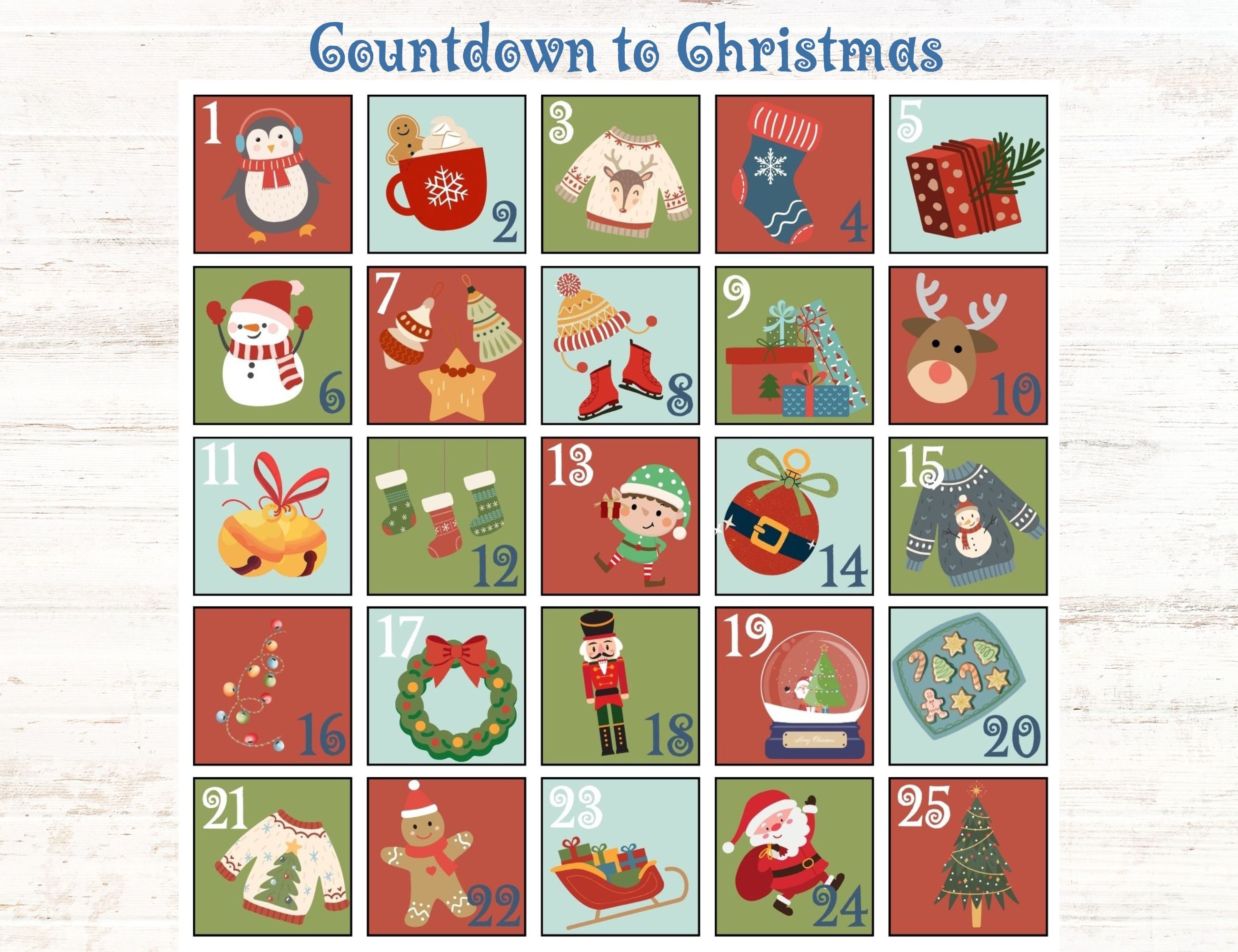 Calendario Avvento Natalizio In Acrilico 2D - Tema Bradipo, 24 Ornamenti Da Appendere