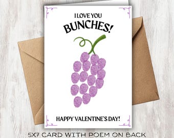 Valentine’s Grape Thumbprint Art Printable , I Love You Bunches Valentine Craft, Classroom Valentine Activity