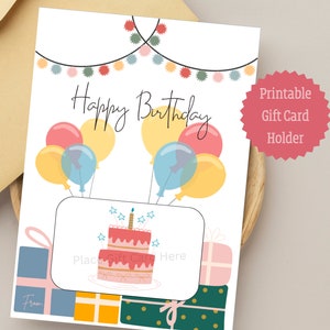 Happy Birthday Gift Card Holder, Printable Digital Download, 5x7 Card, Birthday Gift, Happy Birthday Card