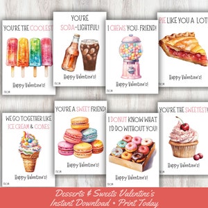 Desserts & Snoep Afdrukbare Valentijnskaarten, Kid's Classroom Valentines, Grappige Woordspelingen, Valentijnsdag Exchange, Treat Tags