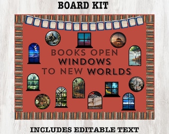 Books Open Windows to New Worlds Bulletin Board Kit, Reading Portal Classroom Decor, Library Book Display