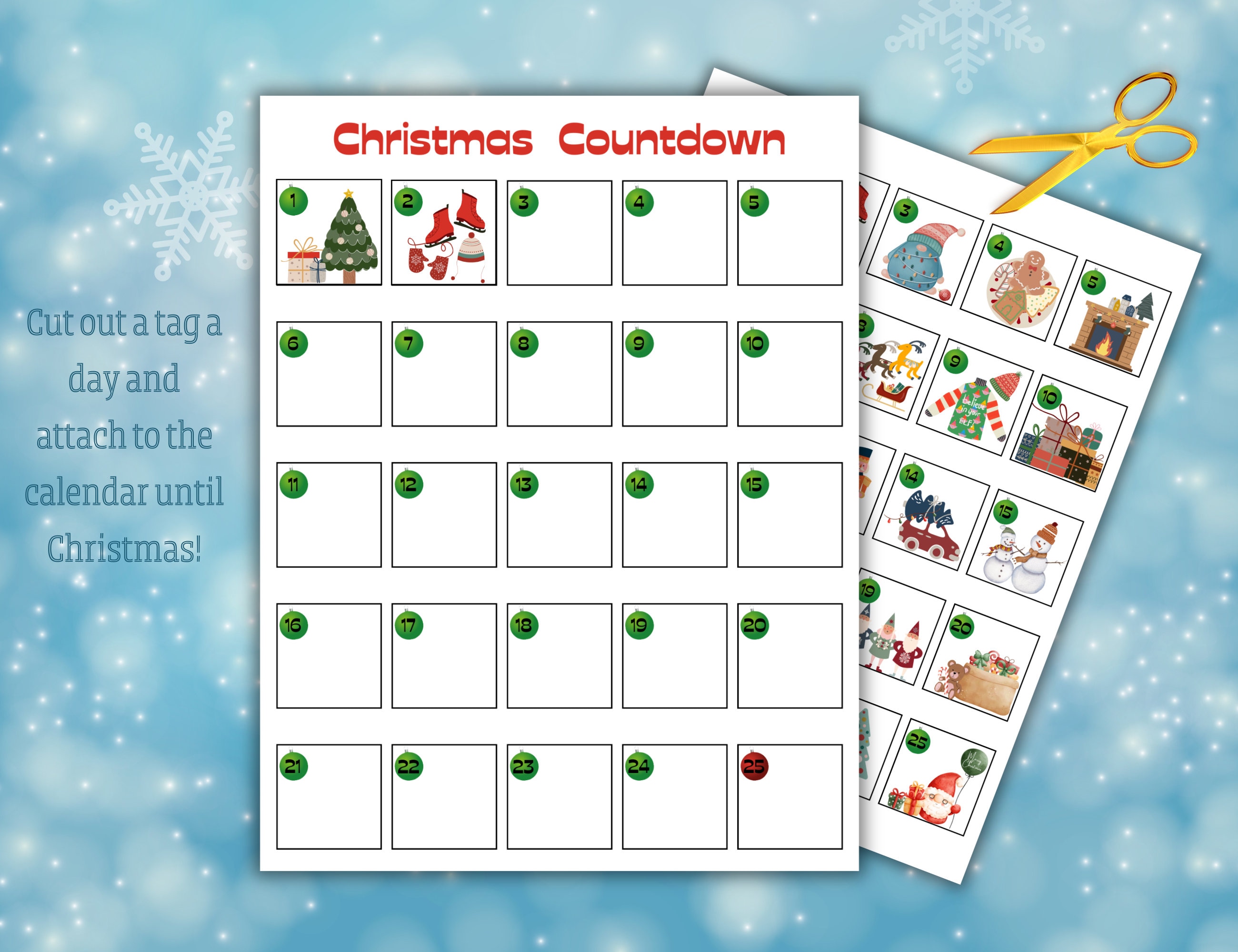 Christmas Countdown Calendar Printable Kid #39 s Advent Etsy