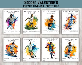 Soccer Valentine's Cards, Printable Kid's Classroom Valentine's, Set of 8 School Valentine's, Treat Bag Tags, Party Gift Tags