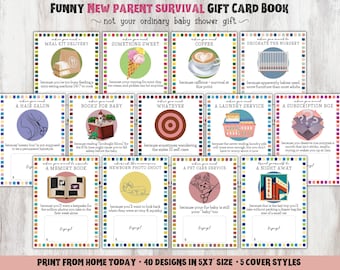 New Parent Survival Gift Card Holder Book | Printable Baby Shower Gift for First Time Moms | Group Gift | Mom and Dad To Be Care Package