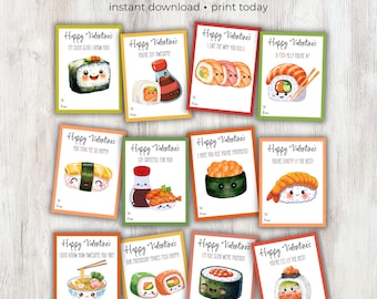 Sushi Valentine's Cards, Printable Kawaii Food Puns for Kid's Valentines, Classroom Exchange