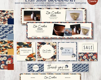 Etsy Shop Branding Kit | Premade Logo & Banner Mockups| Small Business Branding Package | Canva Templates | Japanese Pattern Design