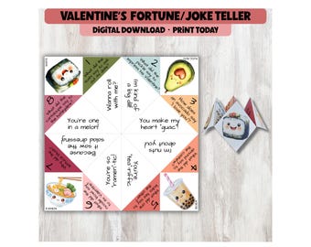 Valentine's Fortune and Joke Teller, Kawaii Food Themed Cootie Catcher, Printable Valentine's Activity
