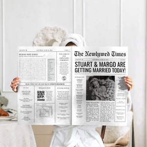 Newspaper Wedding Program Template, Editable Wedding Infographic, Printable Wedding Timeline, Wedding Program Canva Edit, Wedding Program