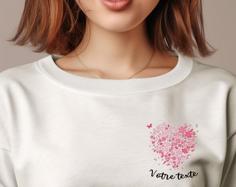 Sweat personnalisé coeur floral brodé blanc, sweat personnalisé brodé, cadeau personnalisé maman, cadeau pour ami personnalisé, pull brodé