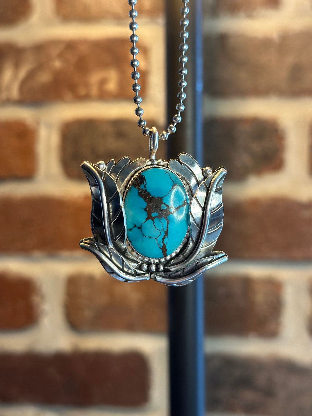 Sterling Cactus Desert Scenery Pendant with Kingman Turquoise