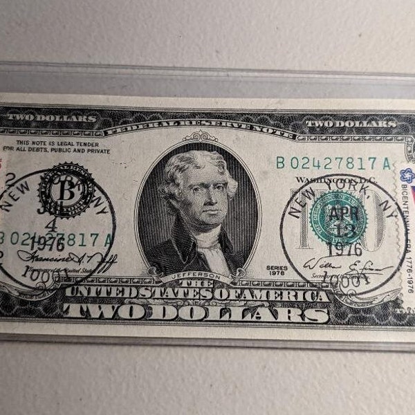 Rare  Uncirculated ( Bank of New York ) 1st Day of Issue 2 Dollar Bicentennial Federal Reserve Note     ( Only 1 in Stock)