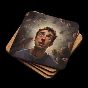 Dramatic Descent: Expressive Moment of Imminent Danger Coaster | Cork-back coaster