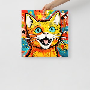Vibrant AI-Generated Pop Art Cat Print – Modern Wall Art Decor