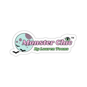Monster Chic TM Vinyl-Aufkleber | Weiß oder transparent | Mehrere Größen | Handgezeichnetes Design von Lauren Toons