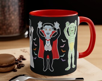 Monster Mash Coffee Mug | Spooky Cute Halloween Cup | Classic Horror Characters Mug | Gothic Kawaii Gift | A Lauren Toons Original