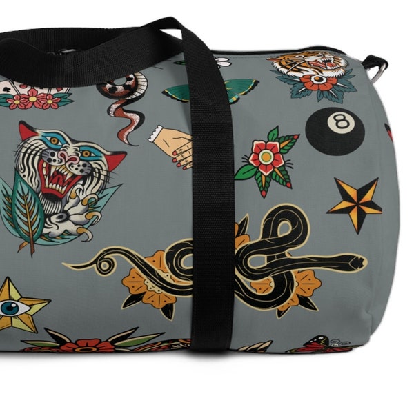 Retro Tattoo Print Duffel Bag | Tattoo Gym Bag | Tattoo Dance Bag | Tattoo Travel Bag | Duffle Bag | Goth Duffel Bag  | Retro Tattoo