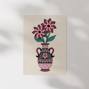 Traditional Tattoo Flower Vase Art Print - Classic Flash, Trad Tattoo, Alt Decor, Traditional Tattoo Flowers Art Print, UNFRAMED