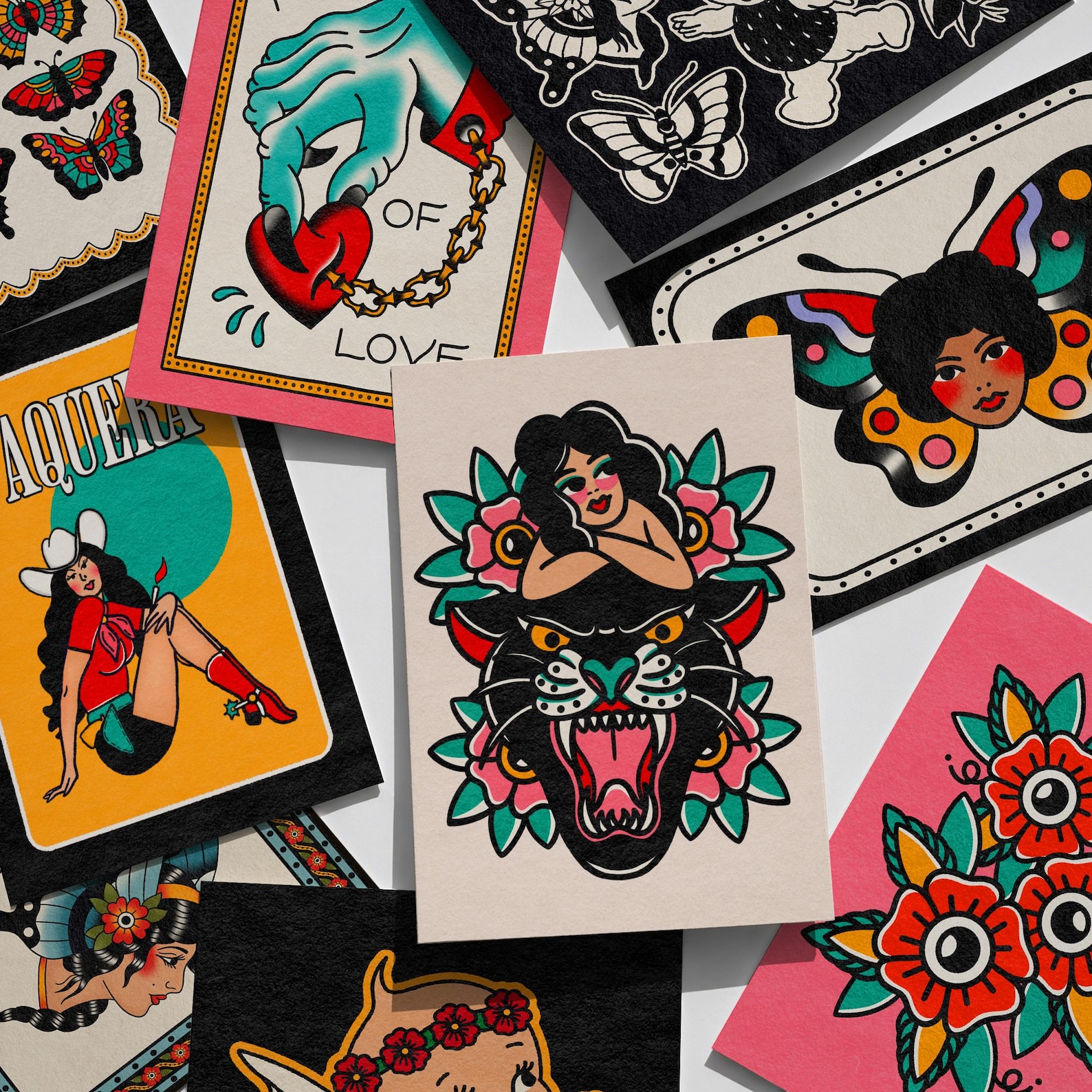 Traditional Tattoo Flash Sheet Art Print - Classic Flash, Trad Tattoo ...