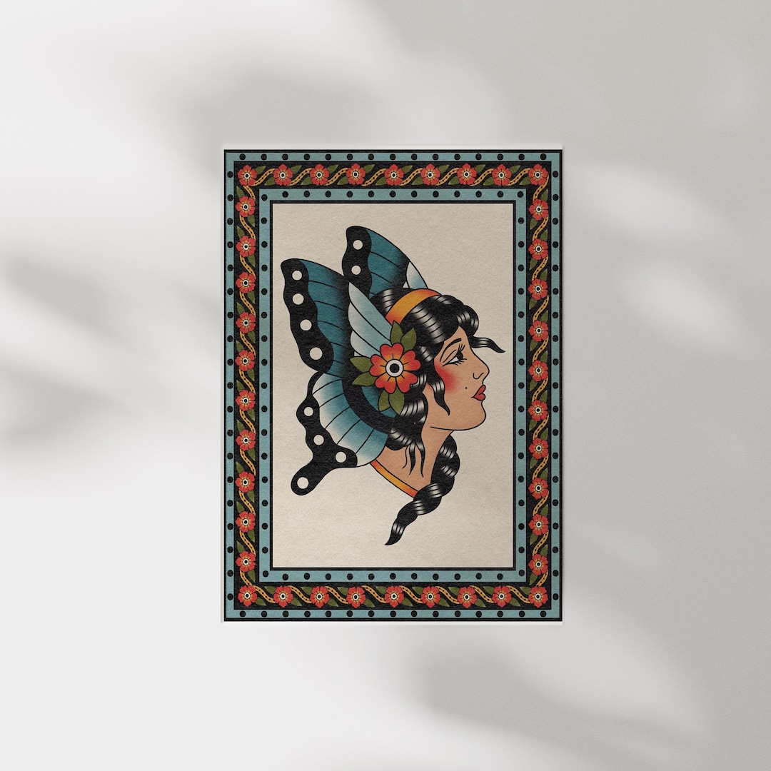 Traditional Lady Head - American Traditional Tattoo Art Print - Etsy